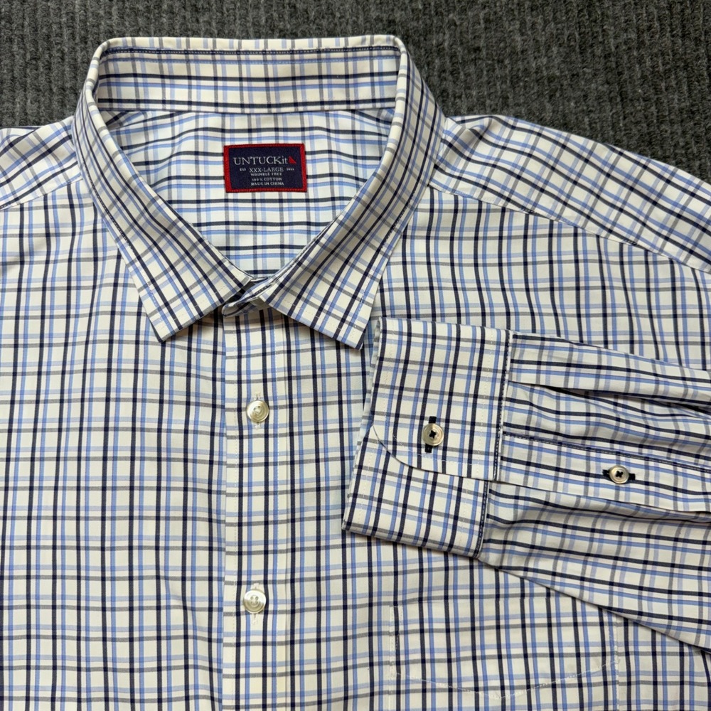 UNTUCKit Pio Cesare Mens XXXL Wrinkle Free Blue White Plaid Button Down Shirt